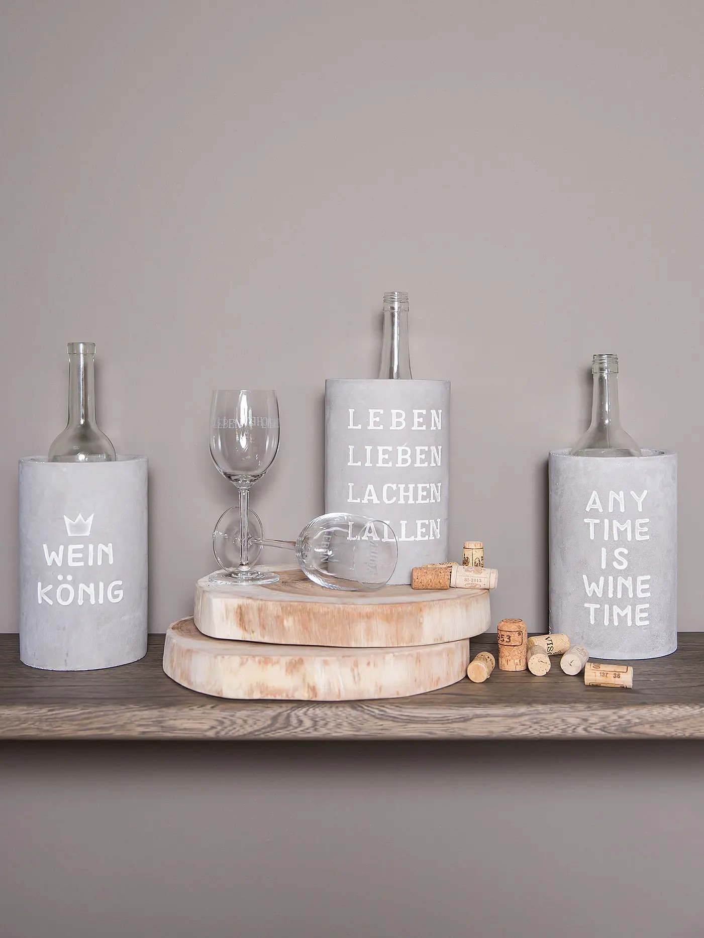 RAEDER | Flaschenkühler aus Beton 21cm "Save Water - Drink Wine" | grau